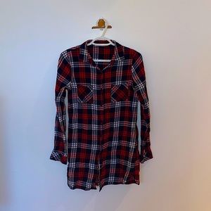 Women’s long plaid button down dress/shirt